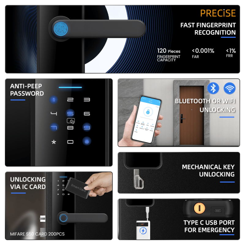 Locstar LS-C91 Smart Door Lock Fingerprint Keypad Tuya App Black - 6