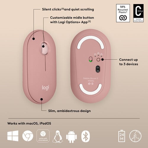 ماوس Logitech Pebble Mouse 2 M350s 4000 DPI بلوتوث أبيض - 27