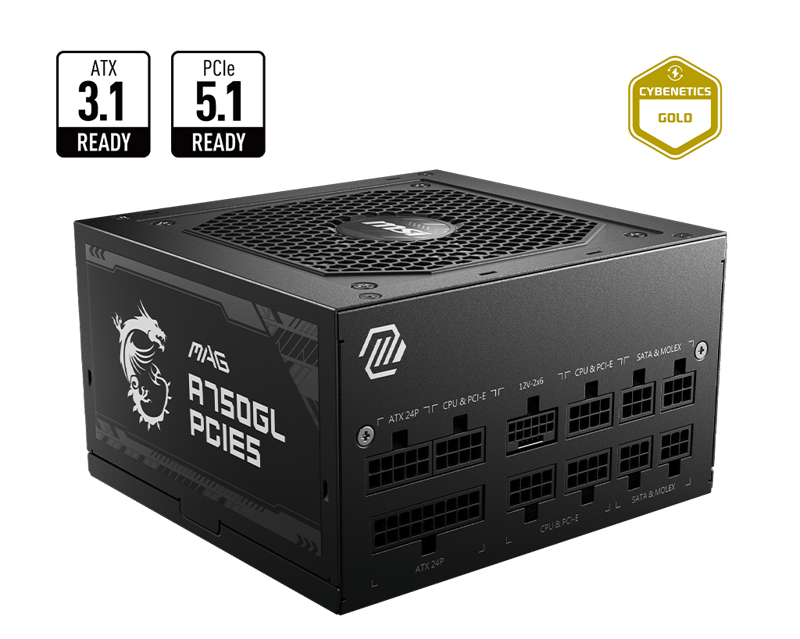 MSI MAG A750GL Plus 750W 80+ Gold Non-Modular PSU - 1