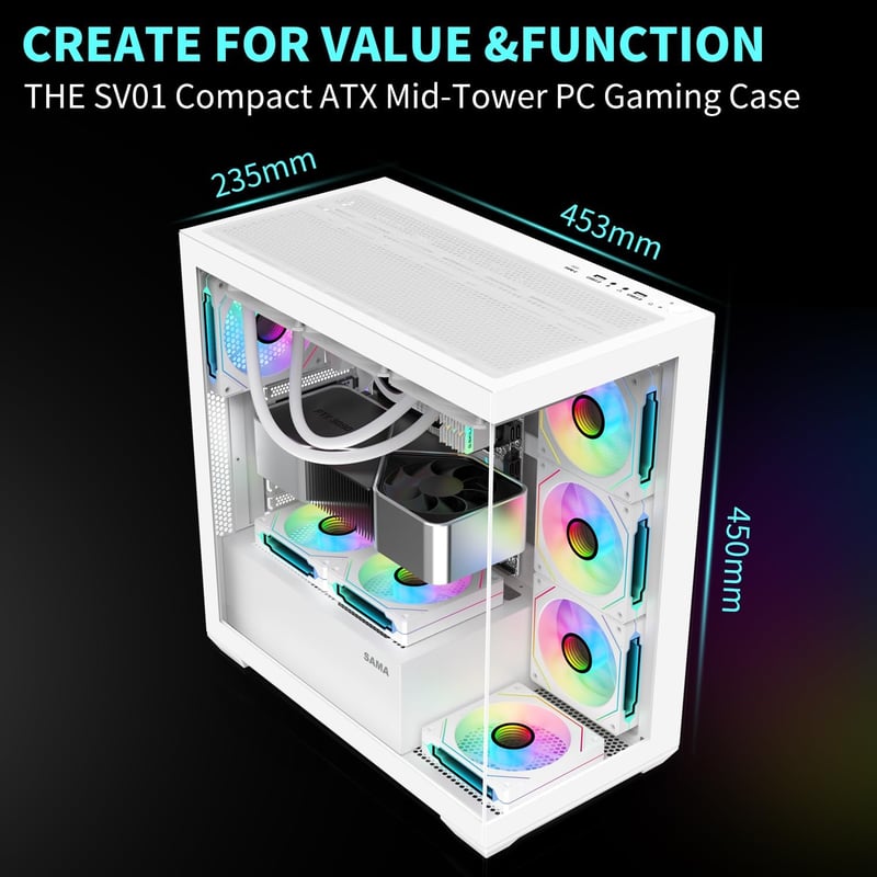 SAMA SV01 Mid-Tower ATX Case White Tempered Glass - 8