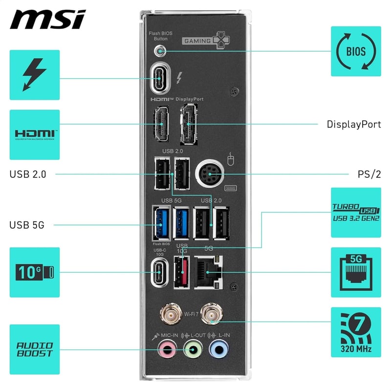 لوحة أم MSI Gaming Plus Z890 WiFi LGA1851 DDR5 ATX - 12