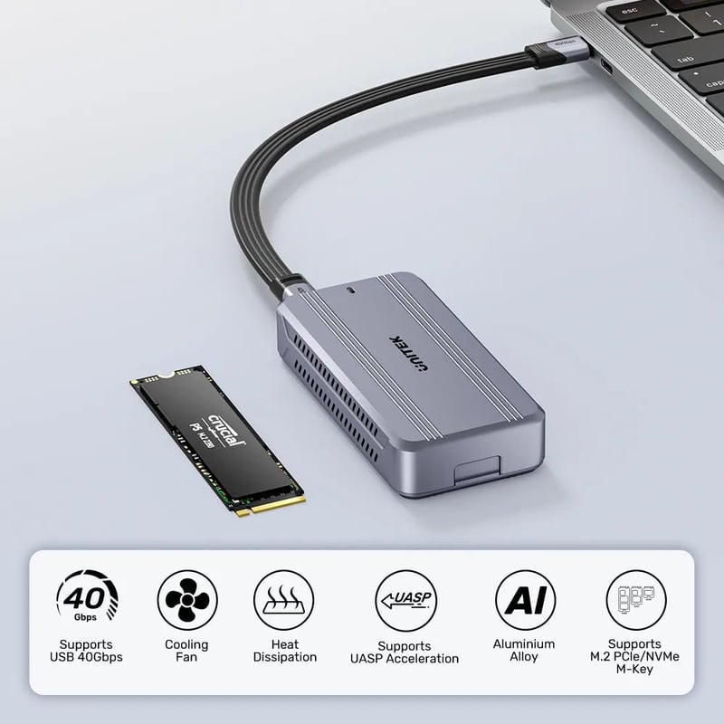هارد خارجي Unitek SolidForce Reefer TurboCool 8TB USB4 40Gbps SSD رمادي - 12