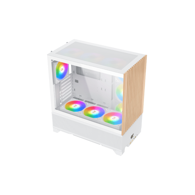 كيس XIGMATEK Endorphin WD Mid-Tower ATX أبيض بواجهة خشبية وزجاج مقسى - 4