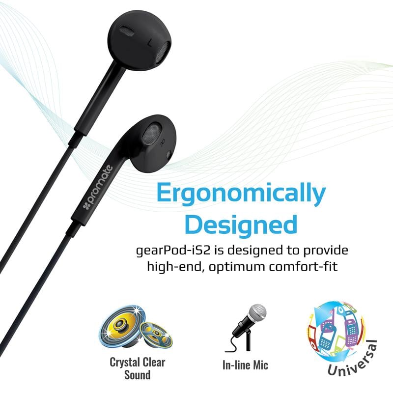 Promate gearPod-IS2 Wired Earbuds with Mic 3.5mm White - 5