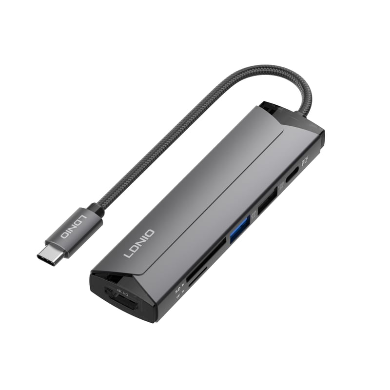 محول LDNIO DS-56H USB-C إلى متعدد المنافذ مع 100W PD و HDMI وقارئ SD/TF - 3