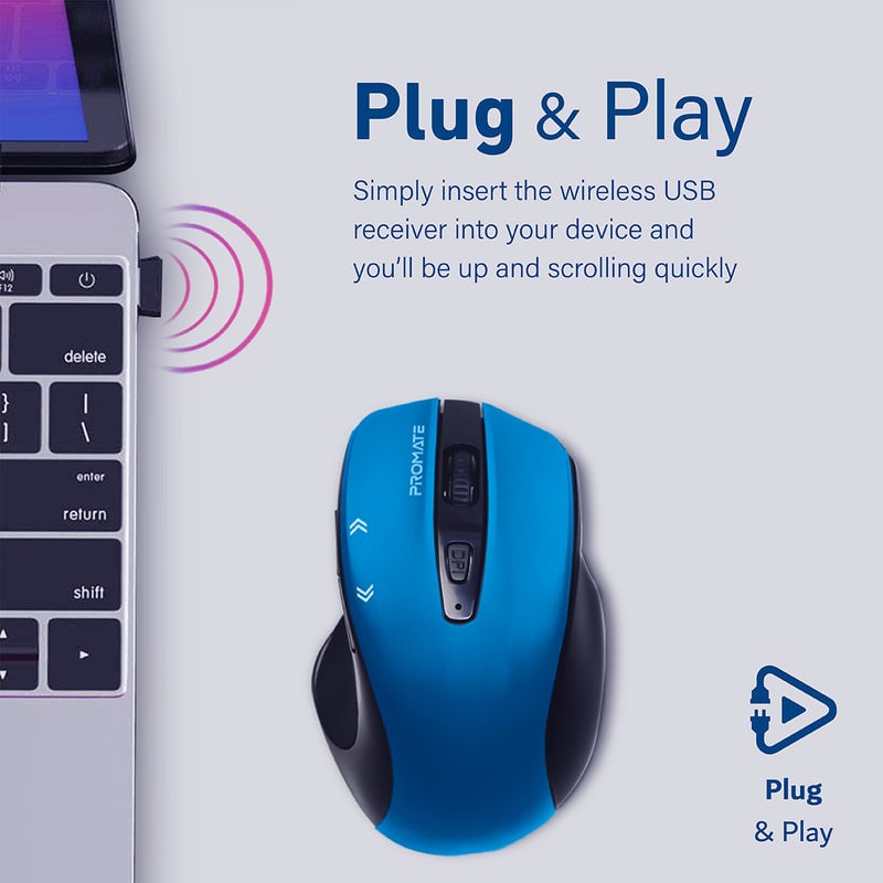 ماوس Promate Cursor EZGrip 1600 DPI لاسلكي أزرق - 4