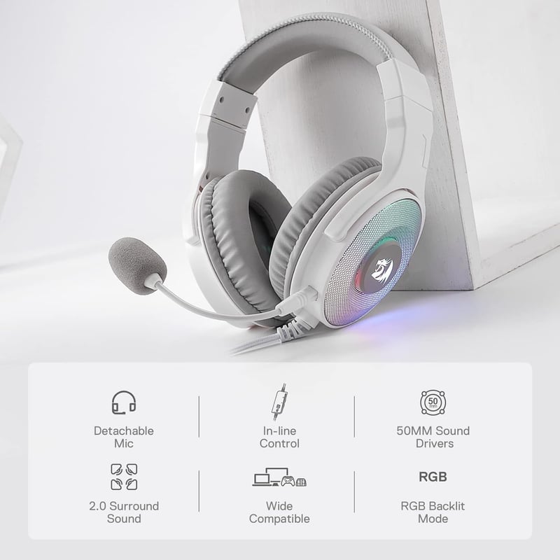 سماعات Redragon H350 Pandora RGB أبيض سلكي - 4