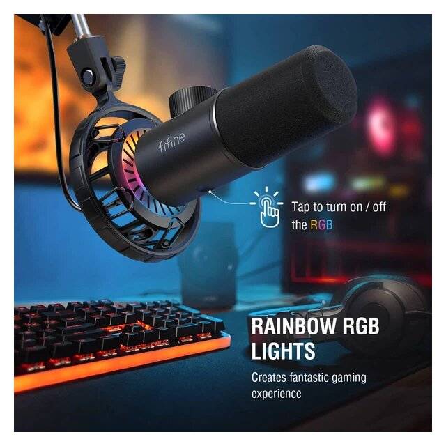 FIFINE K658 USB Dynamic Cardioid Gaming Microphone RGB with Headphone Monitoring - 4