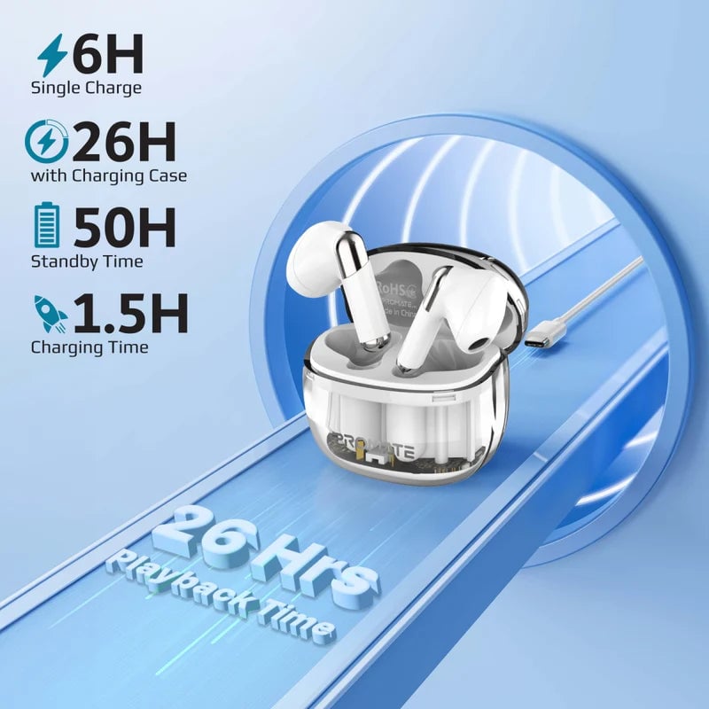 سماعات Promate TransPods IntelliTouch TWS بلوتوث 5.3 13mm 6H أزرق - 25