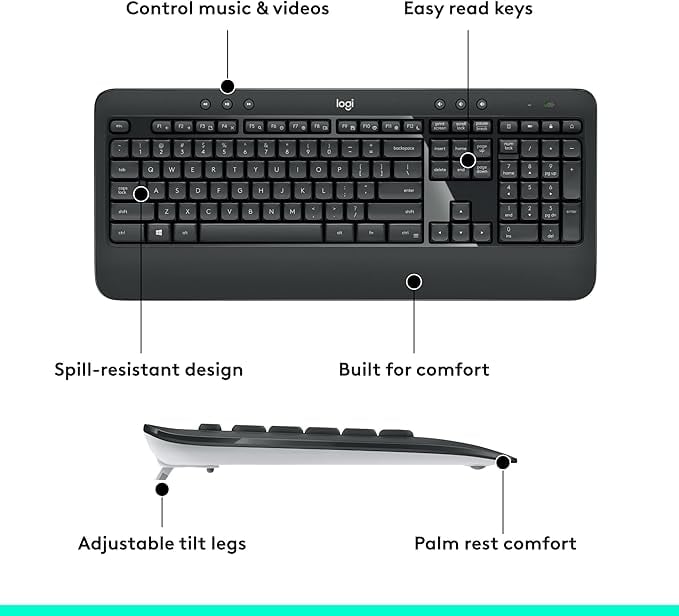 كيبورد Logitech MK540 Full-Size لاسلكي أسود - 9