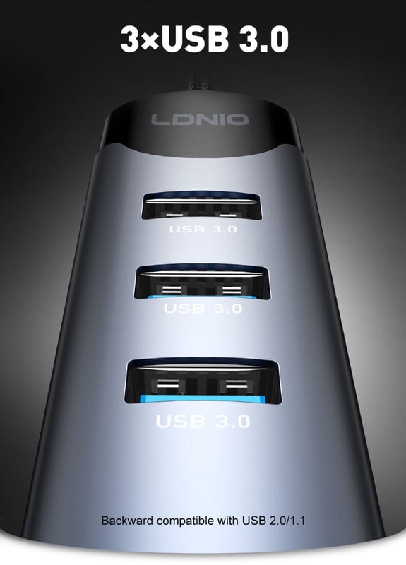 LDNIO DS-144C 4-Port USB 3.0 USB Hub Gray - 9