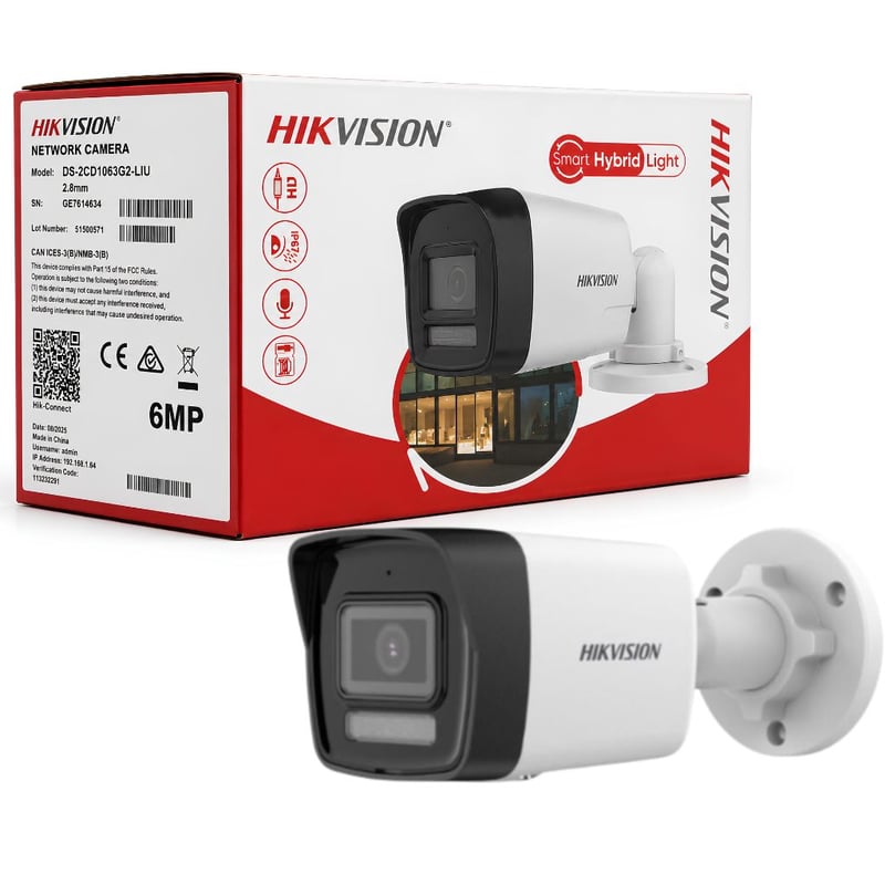 كاميرا سلكية Hikvision DS-2CD1063G2-LIU 6MP 3200x1800 خارجية ثابتة ذكية بإضاءة هجينة - 3