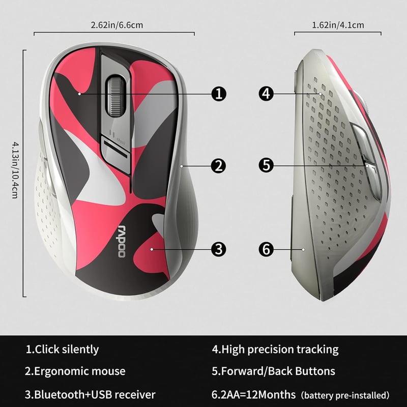 Rapoo M500 Silent Wireless Mouse Bluetooth/2.4GHz 1600 DPI - 6