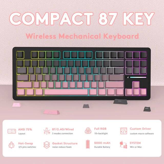 كيبورد Attack Shark M87 Pro V2 TKL ميكانيكي Tri-Mode لاسلكي RGB أسود - 3