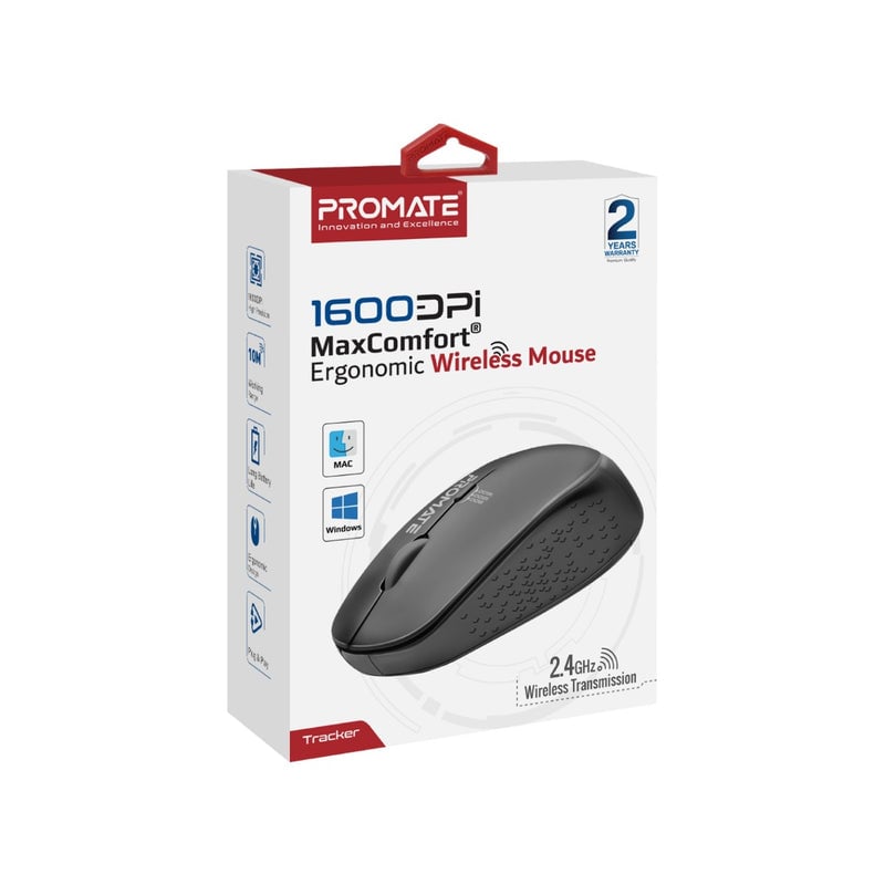 Promate MaxComfort 1600DPI Ergonomic 2.4G Wireless Mouse - 8