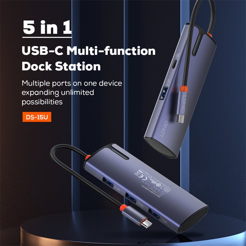 LDNIO DS-15U 5-Port USB 3.0 100W PD USB Hub Gray - 6