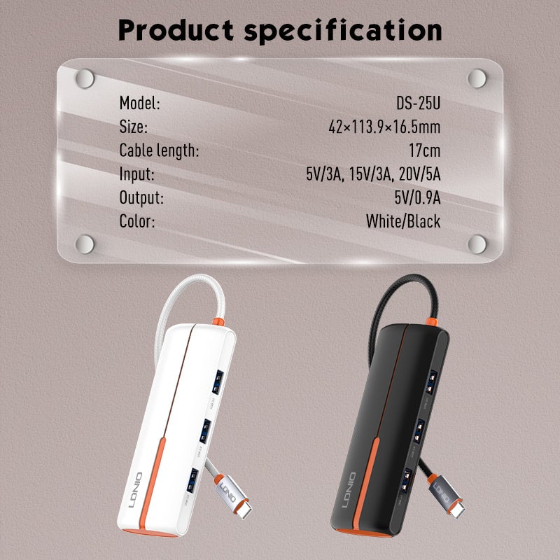 محول USB LDNIO DS-25U 5-Port USB 3.0 100W PD - 11