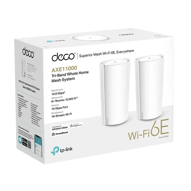 TP-Link Deco XE200 AXE11000 2-Pack Mesh WiFi 6E Tri-Band System - 2