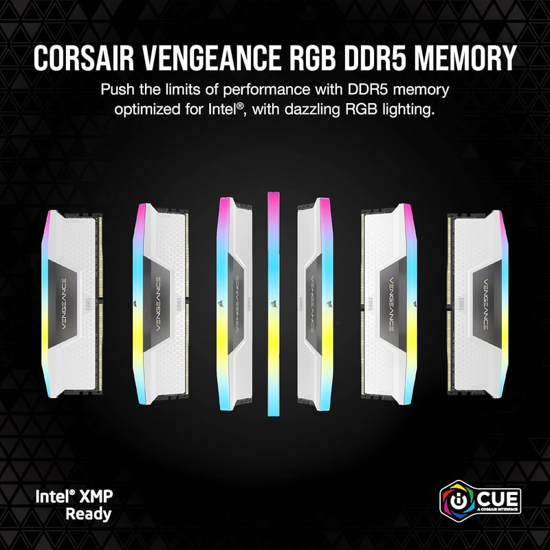 CORSAIR VENGEANCE RGB 32GB (2x16GB) DDR5 6000MT/s CL36 Memory Kit - White - 7