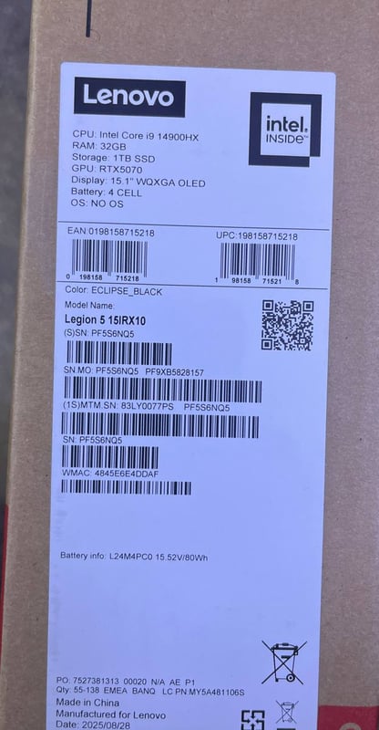 Lenovo Legion 5 15IRX10 - (77PS), Intel® Core i9-14900HX, RAM 32GB, SSD 1TB, NVIDIA RTX 5070 8GB, 15.1 2K WQXGA OLED 165Hz, Eclipse Black - 10