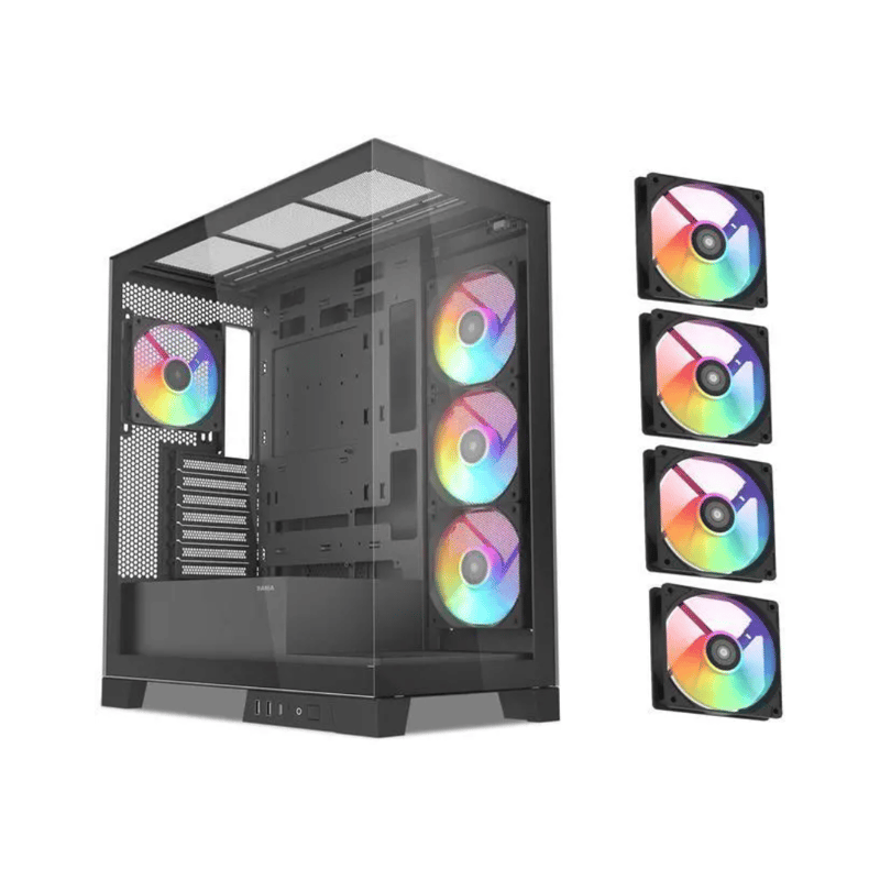 SAMA V50 Mid-Tower ATX Case Black Tempered Glass with 4 ARGB Fans - 2