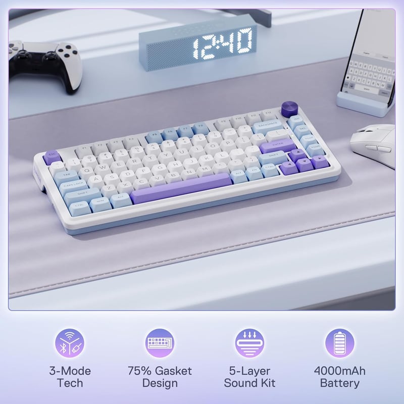 Redragon K673WBP RGB Mechanical Keyboard 75% Gasket Wired/2.4/BT - 9