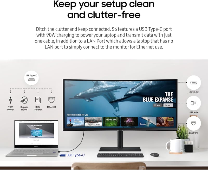 Samsung ViewFinity S6 34" UWQHD 100Hz VA Curved Monitor - 10