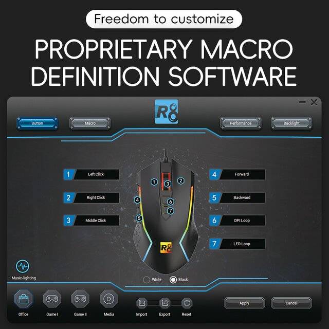 R8 G203 Wired Gaming Mouse 8000 DPI RGB Black - 3