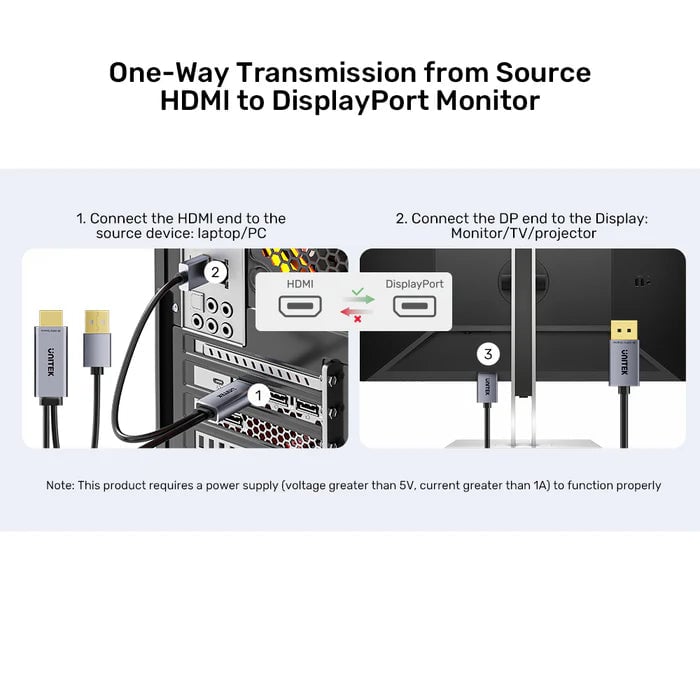 محول UNITEK HDMI إلى DisplayPort كيبل 1.8m أسود - 7