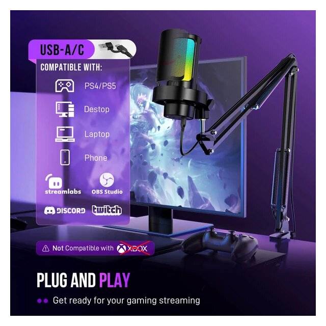 FIFINE AmpliGame A8T USB Gaming Microphone Kit with Boom Arm RGB - 4