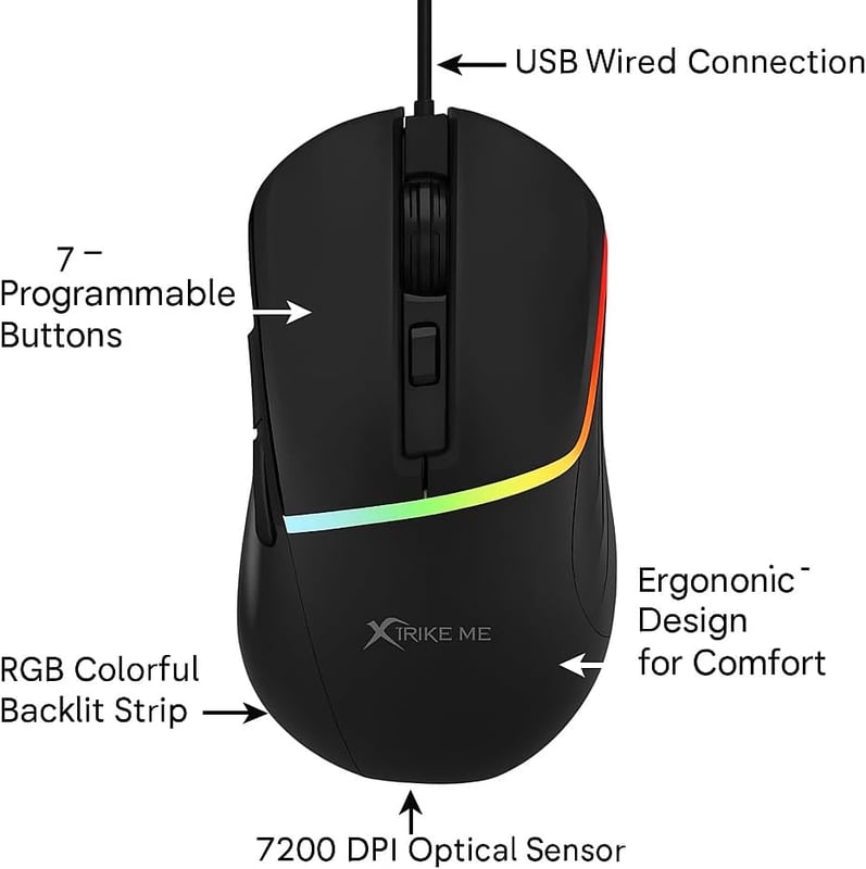 ماوس Xtrike Me GM-322 7200 DPI سلكي RGB أسود - 6