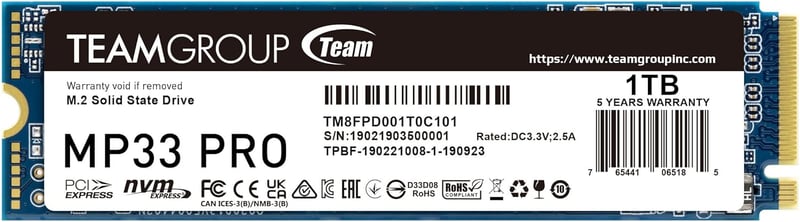 TEAMGROUP MP33 Pro 1TB NVMe M.2 PCIe 3.0 Internal SSD - 3