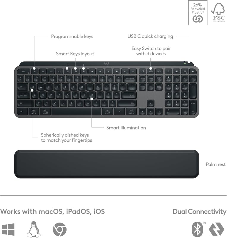 Logitech MX Keys S Combo Wireless Keyboard and Mouse with Palm Rest - 5