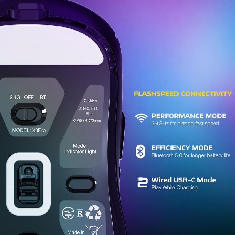 ماوس Attack Shark X3 Pro 26000 DPI Dual-Mode Black - 10