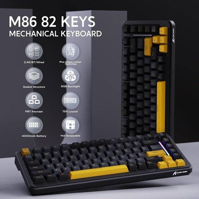 كيبورد Attack Shark M86 75% Hot-Swappable Tri-Mode Wireless RGB أسود - 3