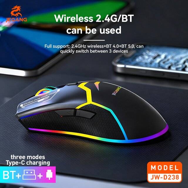 Jeqang JW-D238 Gaming Mouse 8000 DPI Dual-Mode RGB White - 3