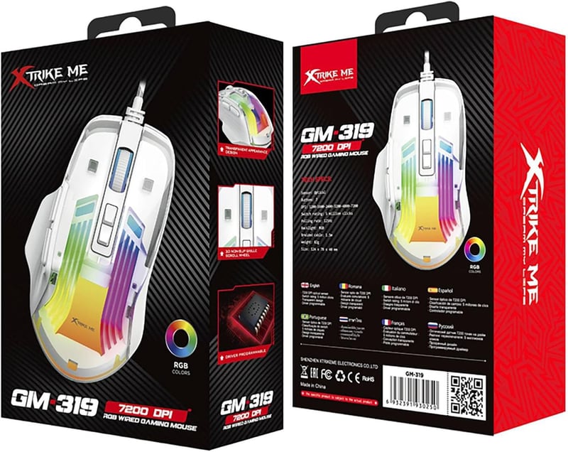 ماوس Xtrike Me GM-319 6400 DPI سلكي RGB أبيض - 6