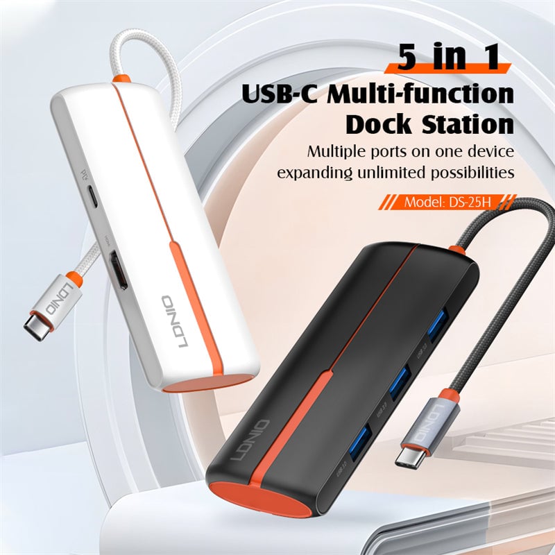 محول USB LDNIO DS-25H 5-Port USB 3.0 مع USB-C إلى HDMI 100W - 6