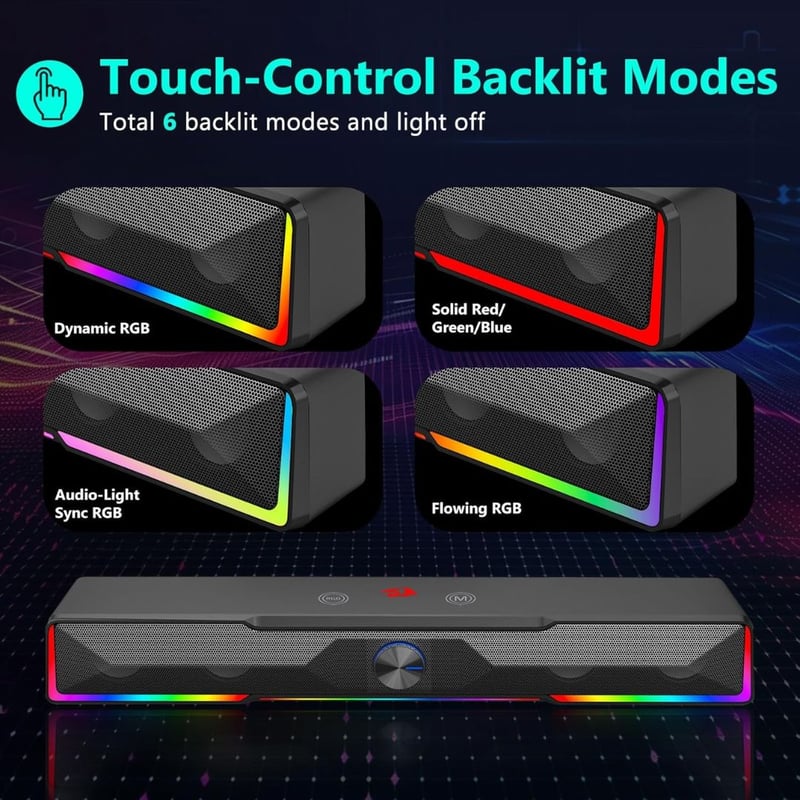 Redragon GS516 Cannon 2.0 Channel 6W RGB Bluetooth Dual-Mode Sound Bar Black - 3