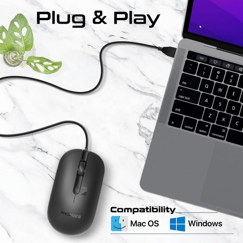 Promate Wired Mouse 2400DPI 4 Buttons Anti-Slip - 3