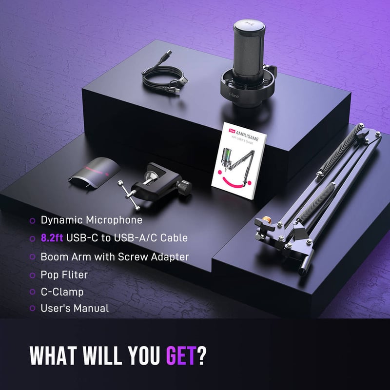 FIFINE AmpliGame A8T USB Gaming Microphone Kit with Boom Arm RGB - 8