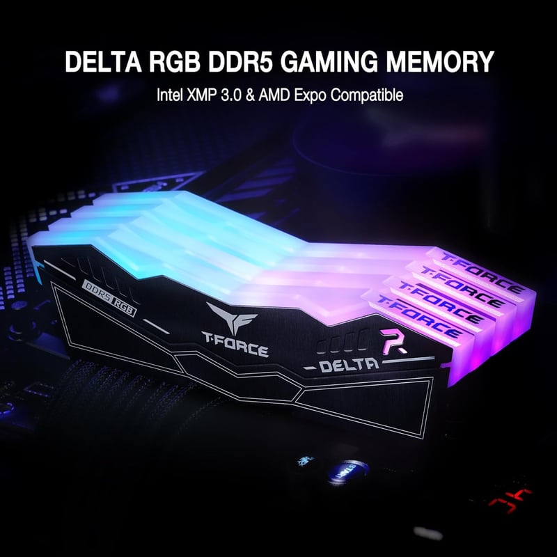 TEAMGROUP T-FORCE DELTA RGB DDR5 32GB (2x16GB) 5600MHz CL36 Desktop Memory Black - 8