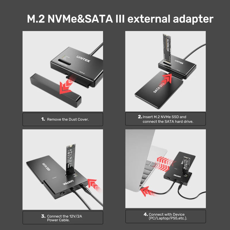 SSD Unitek NVMe M.2 Enclosure USB-C 10Gbps Hot-Swappable - 6