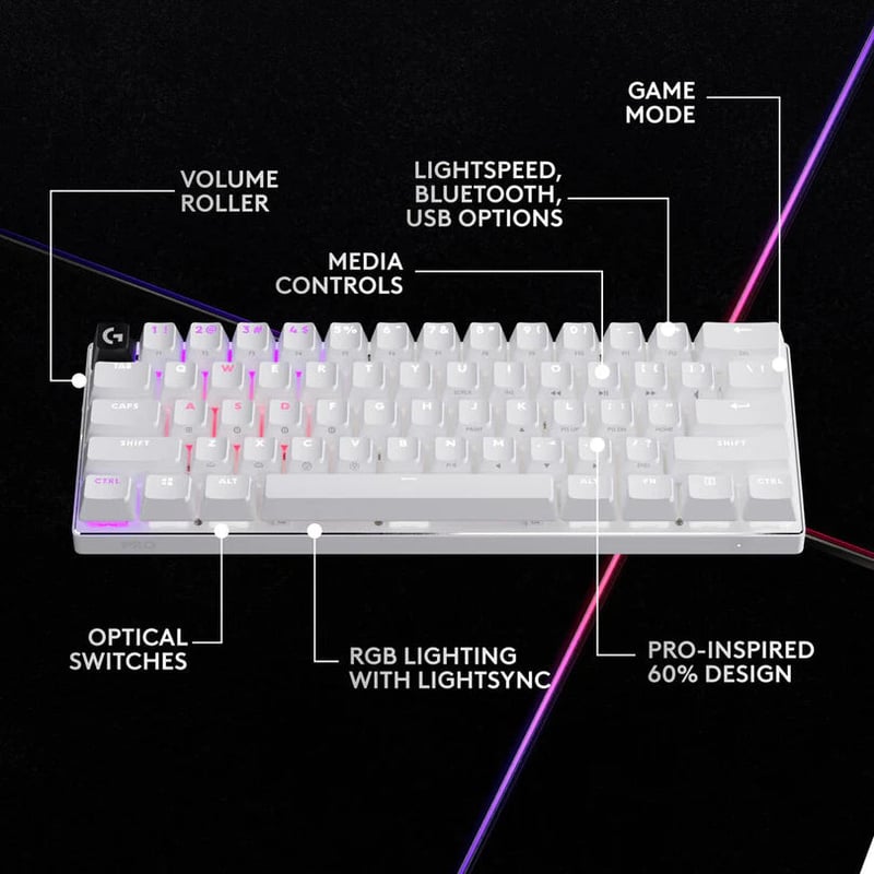كيبورد Logitech G Pro X 60% Optical-Mechanical لاسلكي RGB أسود - 23