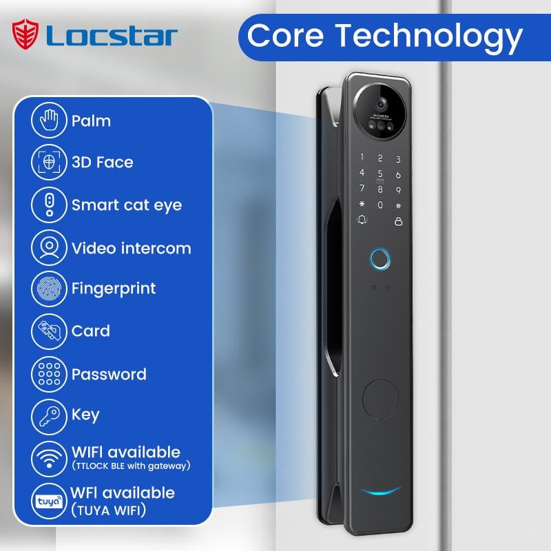 Locstar LS-S100A Smart Door Lock Palm Vein 3D Face Fingerprint Camera Black - 3