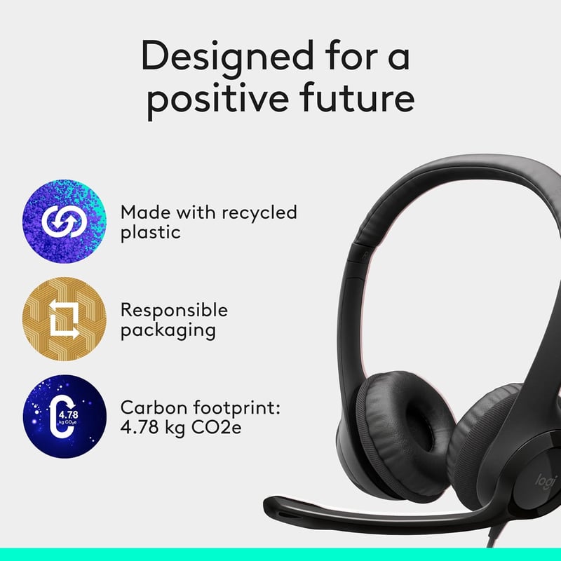 Logitech H390 USB Computer Headset Noise-Cancelling Microphone - Black - 5