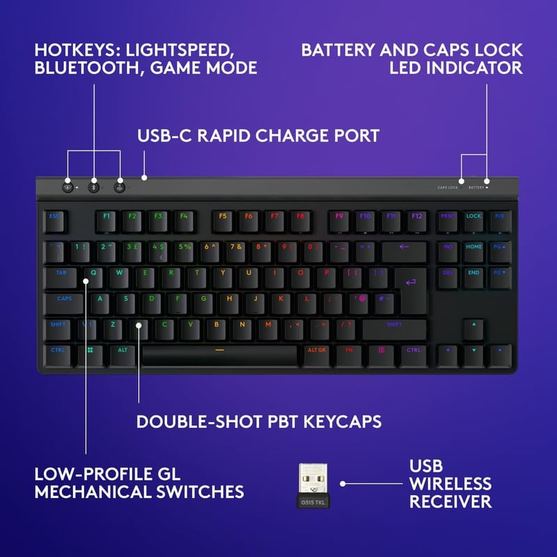 كيبورد Logitech G G515 TKL ميكانيكي لاسلكي RGB أسود - 5