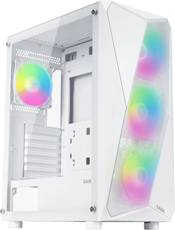 SAMA 3313 Mid-Tower ATX Case White Tempered Glass - 4