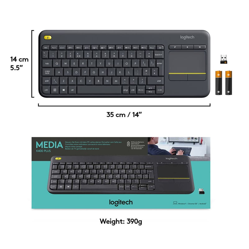 كيبورد Logitech K400 Plus Full-Size لاسلكي لوحة لمس أسود - 12