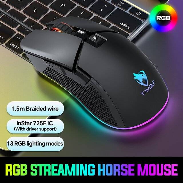 ماوس T-Wolf G590 7200 DPI سلكي RGB أسود - 3